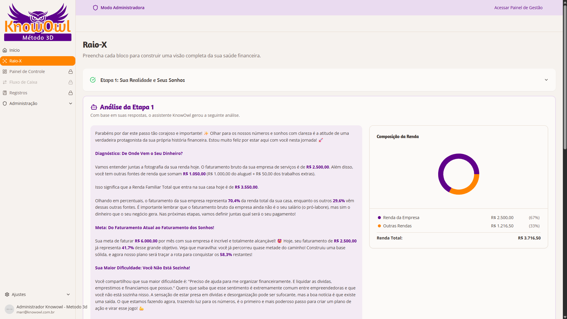 Mockup da ferramenta Raio-X Financeiro